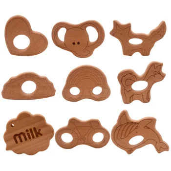 

Newborn Wooden Teether Wood Pendant For Pacifier Chain Teething Toy Cute Animal Shape Food Grade Material Baby Teethers Toy Gift