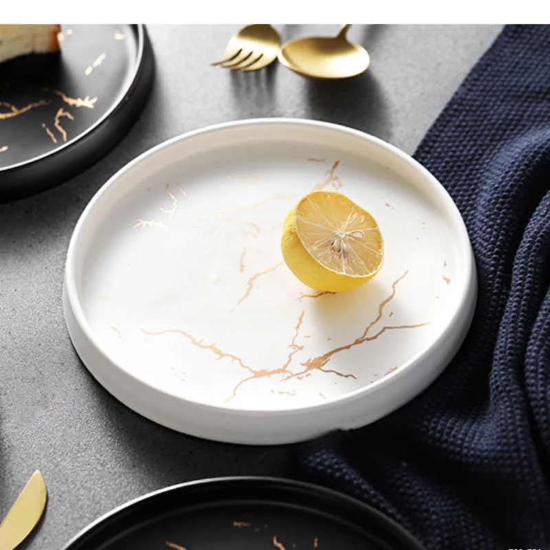 Европейская креативная мраморная керамическая круглая тарелка для стейка, изысканная индивидуальная Западная пищевая тарелка, домашняя кухонная посуда 8 дюймов
