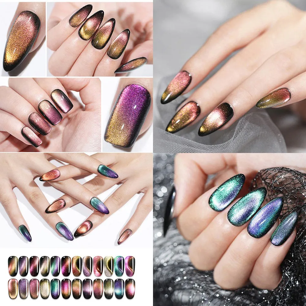  2019 Super Stunning 12 Colors Gel Nail Polish Set Color Changing Cat Eye UV Gel Acrylic 8ML Nail Ar