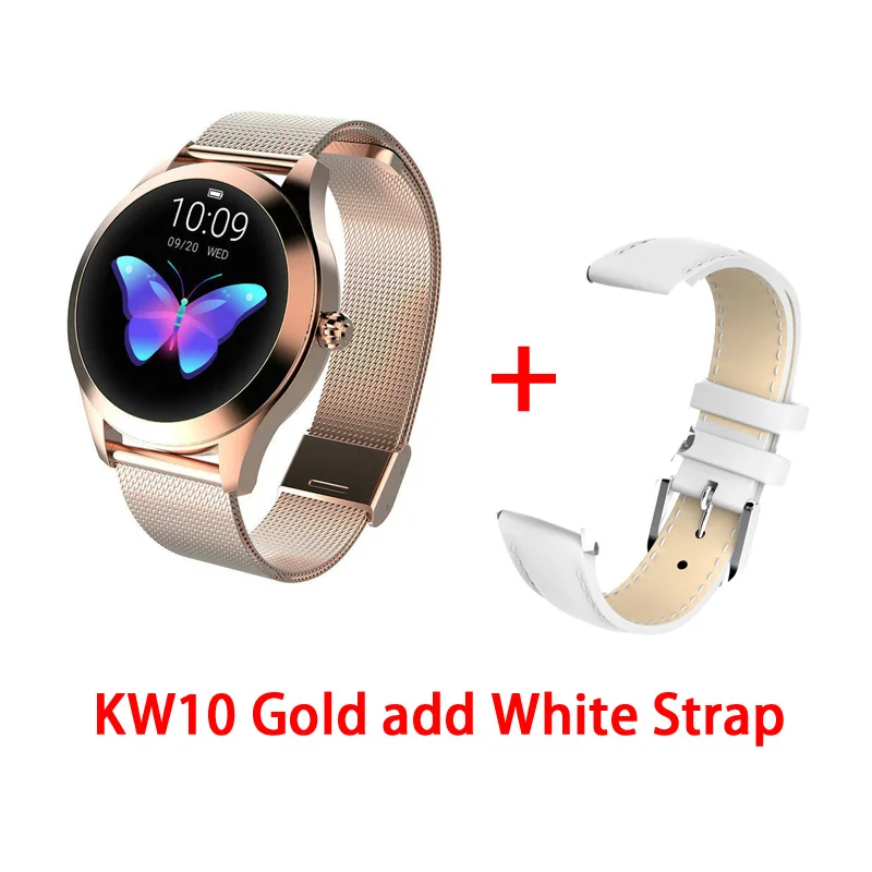 KW10 band IP68 Водонепроницаемые Смарт-часы для женщин Прекрасный браслет монитор сердечного ритма мониторинг сна Smartwatch подключение IOS Android - Цвет: Gold add Strap1
