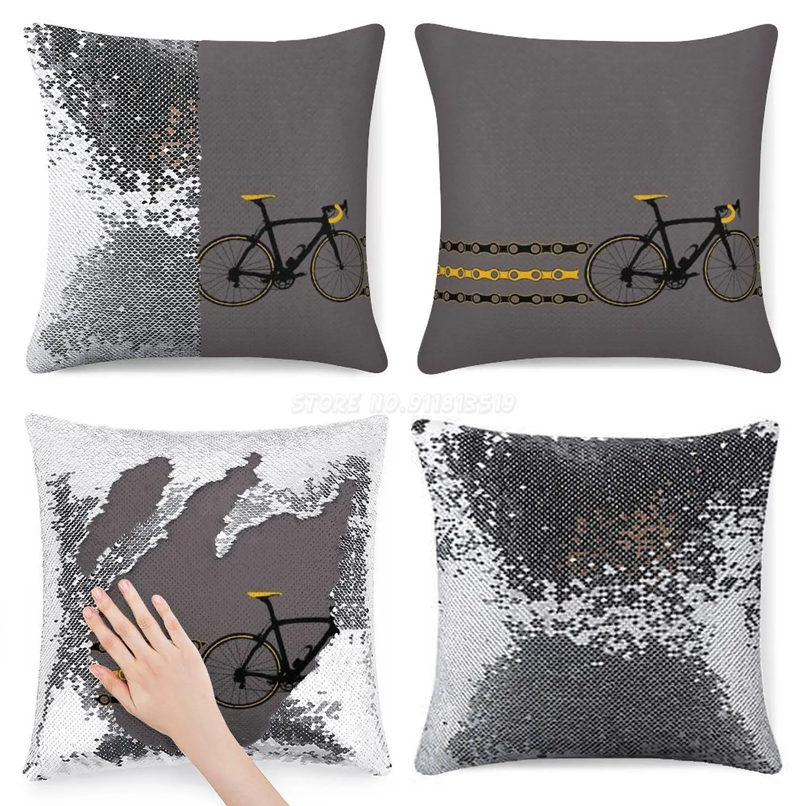 Bike Stripes Yellow / Black-Chain Sequin Pillowcase Glitter Throw Pillow for Party Cafe Home Sofa Popular 1 Top Most Cool Retro | Дом и сад