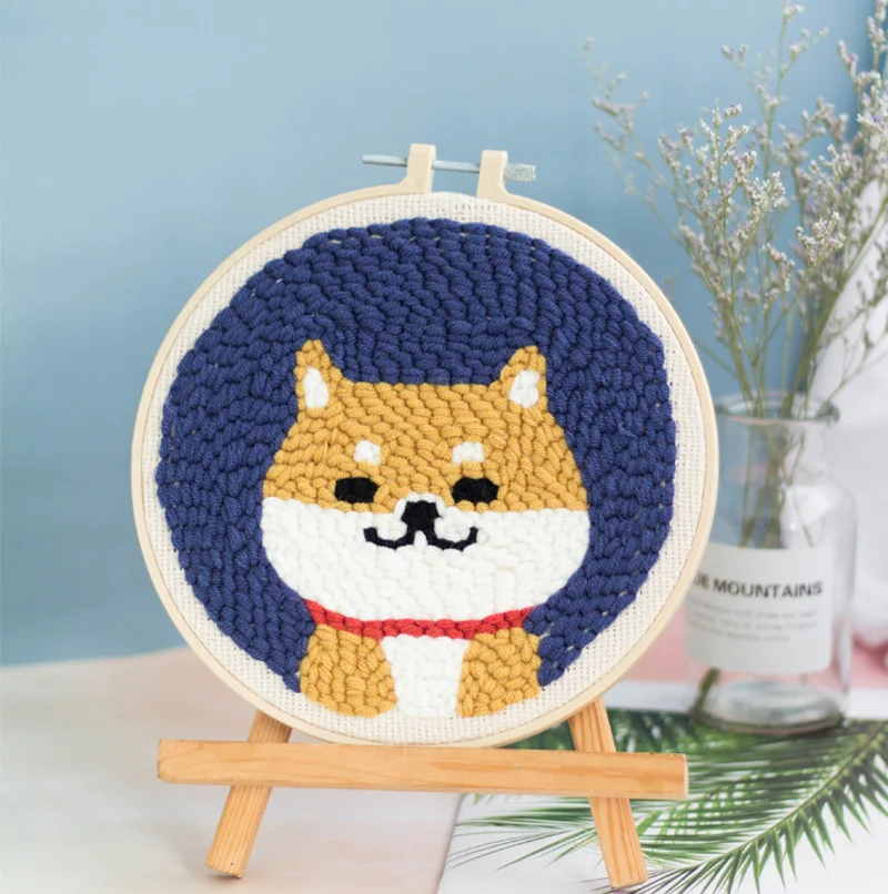 かわいい犬簡単パンチ針刺繍キットフープ初心者のための刺繍ウールワーク手作り縫製キットクラフト友人ギフト Embroidery Aliexpress