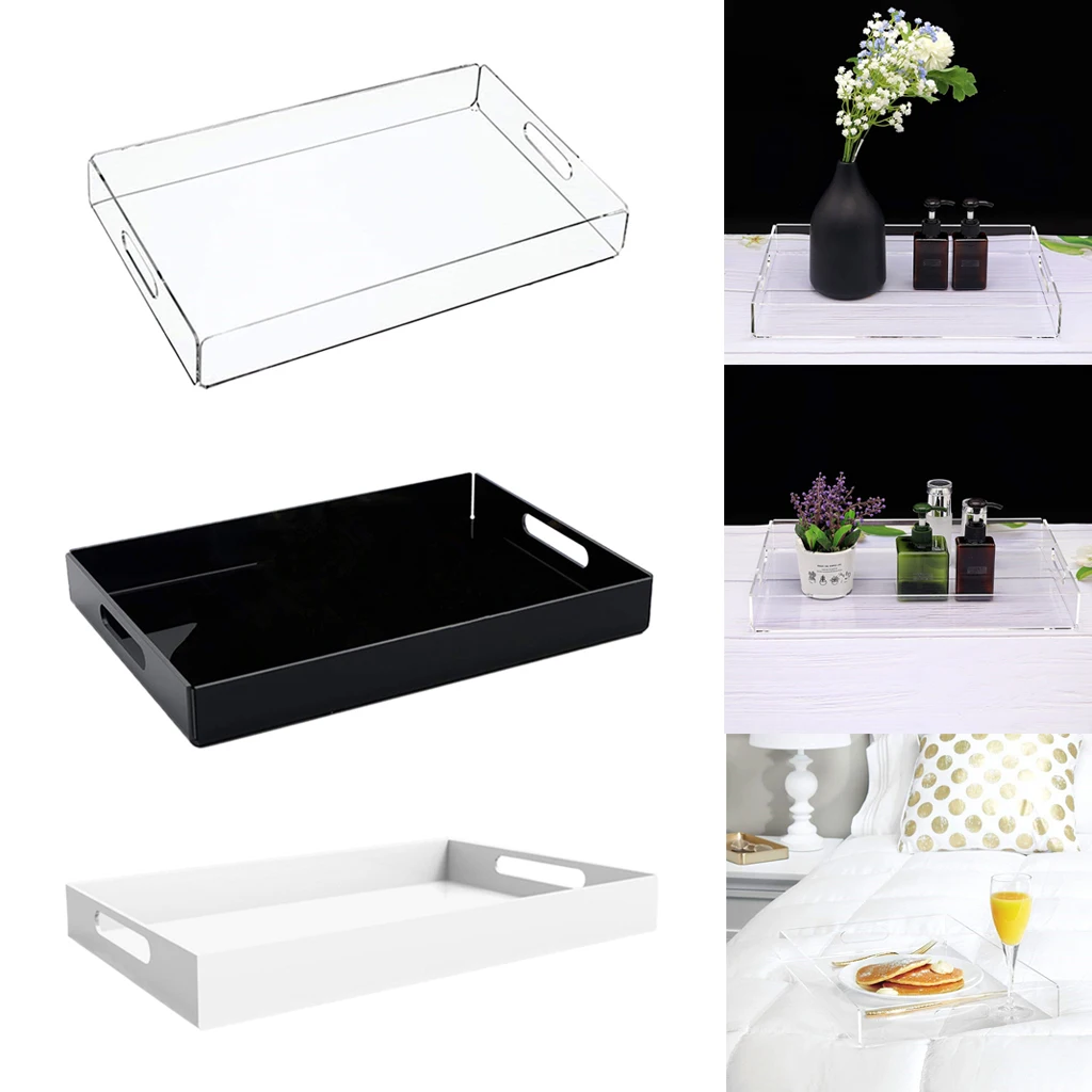 Acrylic Spill Proof Coffee Table Breakfast Tea Serve Food Tray with Handle - Black, White, Clear Acrylic Spill Proof Coffee Table Breakfast Tea Serve Food Tray with Handle - Black, White, Clear