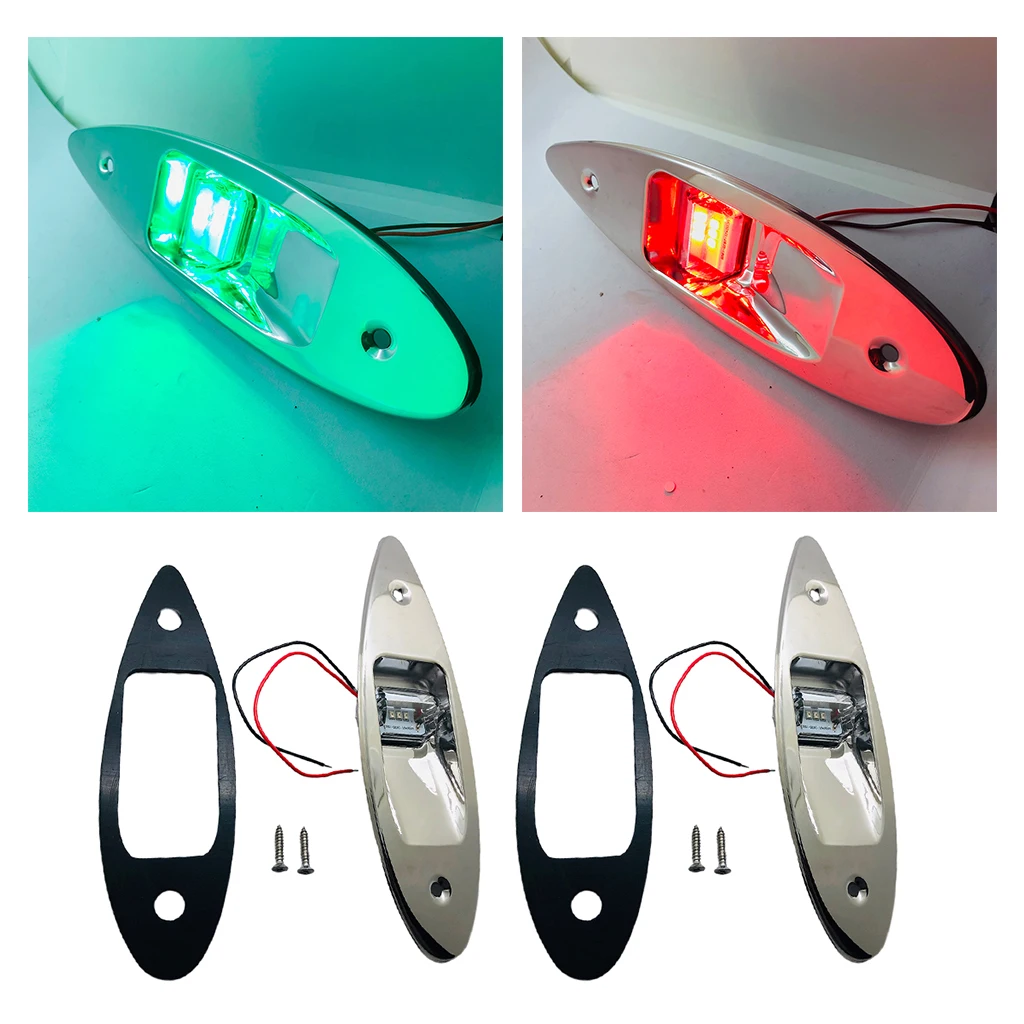 2x 12V Boat RV Side Navigation Bow Tear Drop Light Red Green LED Flush Mount