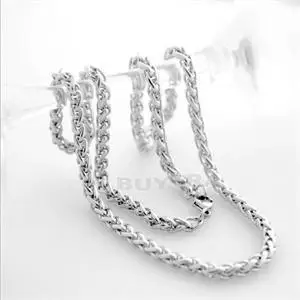 Men Necklace Stainless Steel Jewelry  Braided Link Wheat Chain Necklace Women Punk Rock Biker Gift, High Quanlity