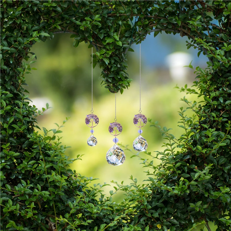 

H&D Crystal Ball Prism Hanging Pendant Suncatcher Chakra With Purple Life Tree Ornament For Home Garden Decor Birthday Gift(3pc)