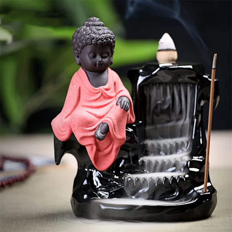 Маленькая Будда дымовая курильница для благовоний горелка Керамическая Подставка для ароматических палочек домашний декор ароматерапия водопад курильница+ 10 шт. конусов