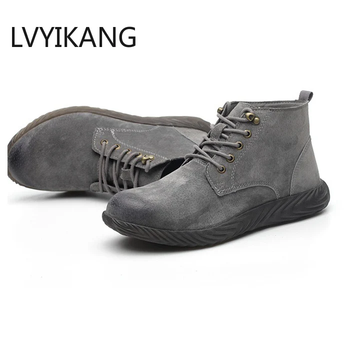 Winter Leather Safety Work Boots Men Indestructible Shoes Fashion Mid-Calf Boots Steel Toe Sneaker Rubber Safety Bota Masculina