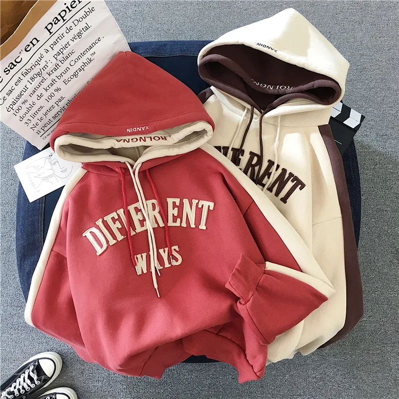 Женская толстовка с капюшоном, ulzzang Harajuku, шикарная, с надписью, зимняя, новая, корейская мода, свободная, плюс бархат, толстая, повседневная, Женская толстовка