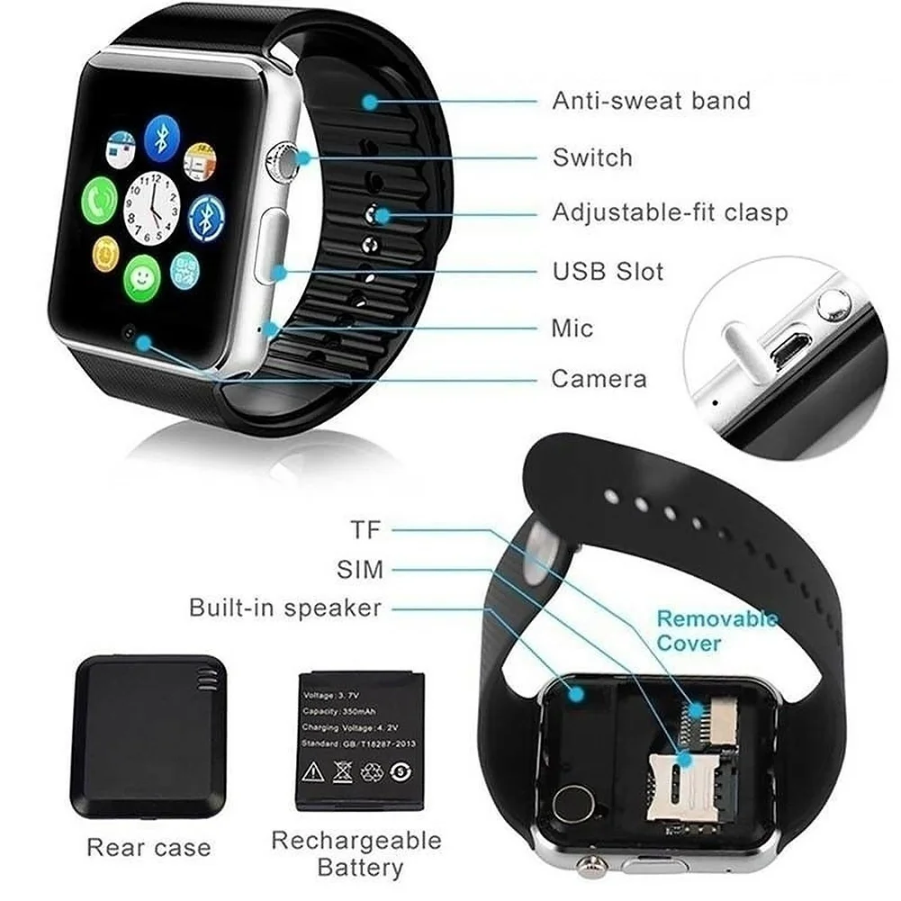 Спортивные водонепроницаемые Смарт-часы bluetooth браслет GSM Sim телефон Шагомер монитор сна Удаленная камера для Android/IOS