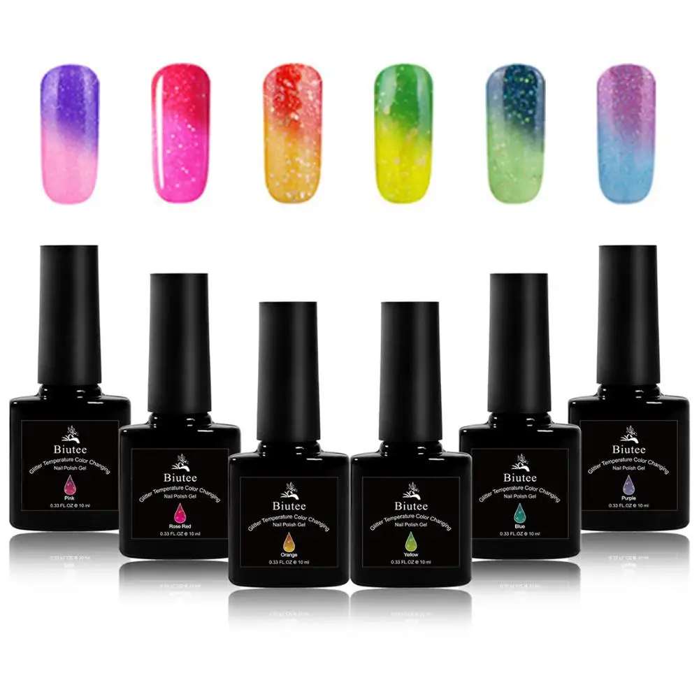 

BIUTEE 10ML Thermal Gel Color Changing UV Gel Polish Glitter Gel Nail Art Sequins Soak Off UV LED Gel Varnis New 2020 Hot Color