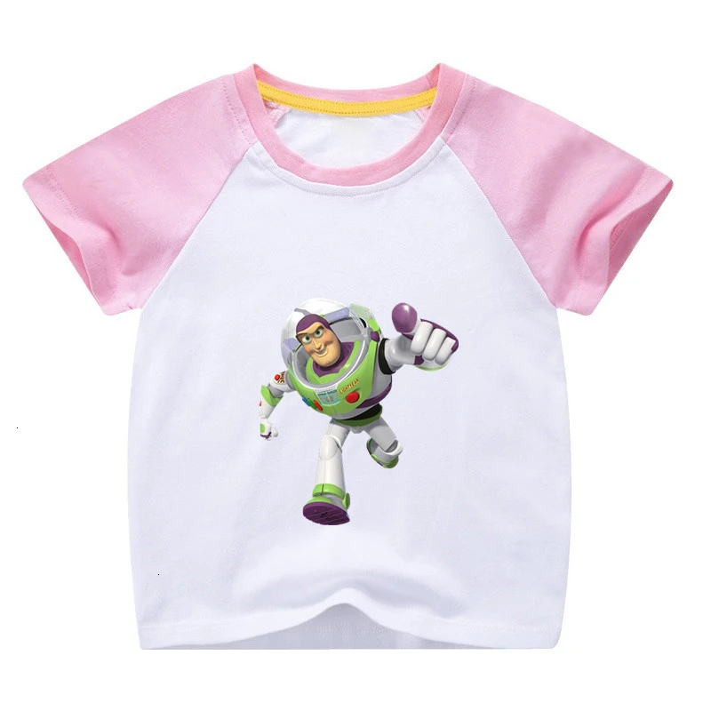 Летняя футболка для девочек Bing Buzz Lightyear, смешная комбинированная цветная футболка с круглым вырезом для детей, Детская футболка с героями мультфильмов одежда для малышей