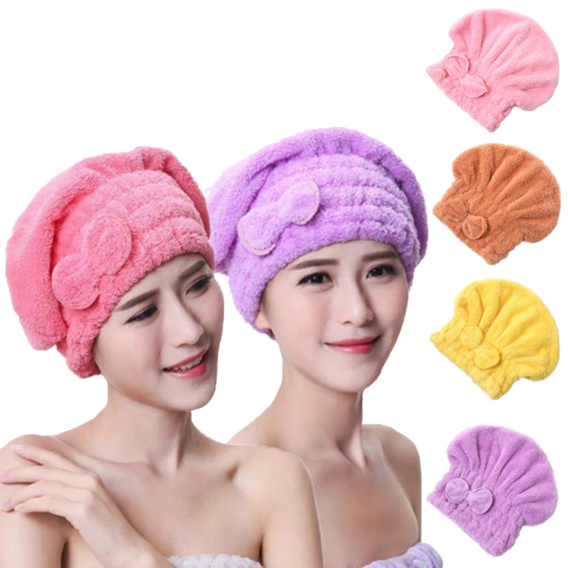 

Microfibre Quick Hair Drying Bath Spa Bowknot Wrap Towel Hat Cap Plain Plush Towel For Bath Bathroom Accessories Personal Care