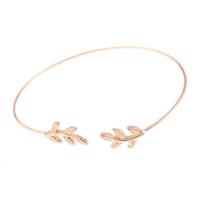 Rose gold Модный Регулируемый Женский браслет, манжета, Открытый браслет с листьями, Модный золотой серебряный браслет из нержавеющей стали, аксессуары, Новинка - Окраска металла: Rose gold