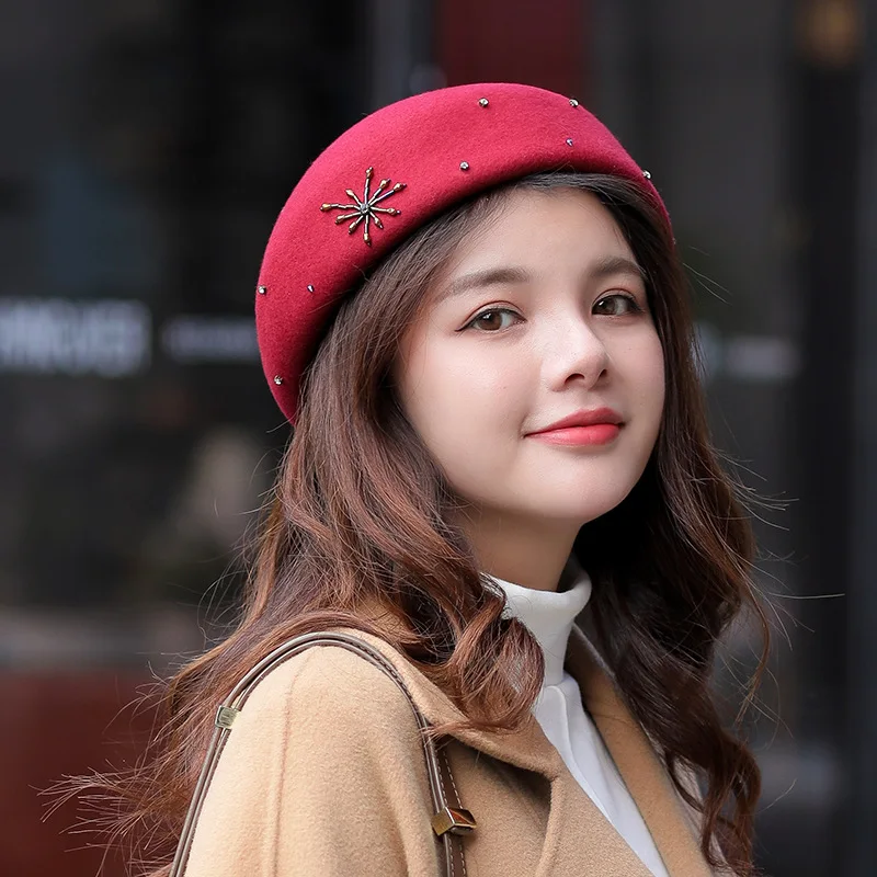 01909-jinri96 Новинка Осень Зима aux Драгоценности шерсть Дамский берет Кепка для женщин досуг маляр шляпа