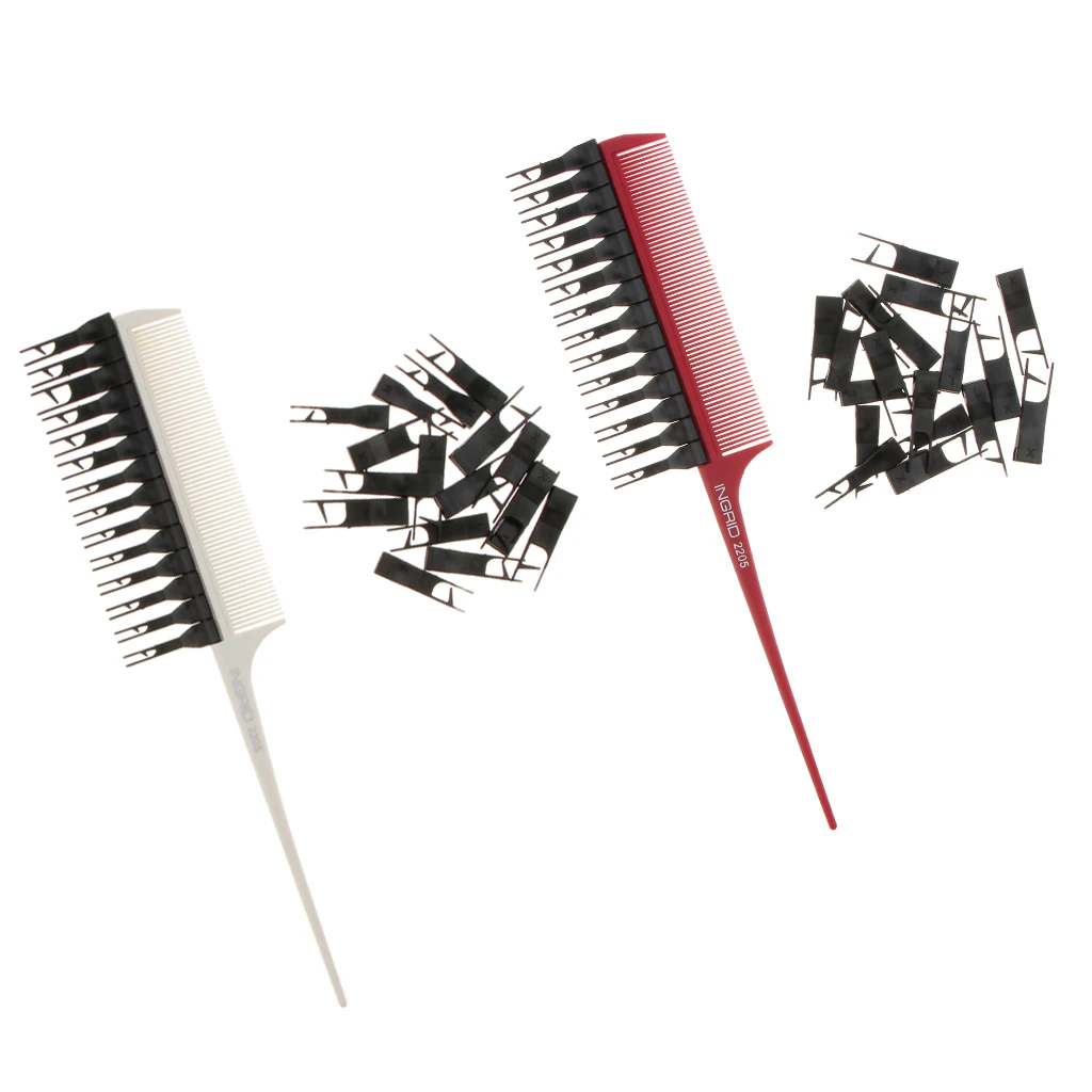 Hair Dyeing Comb Sectioning Highlight Comb Weaving Cutting Brush Salon Hair Coloring Styling Tool with Replace Pins