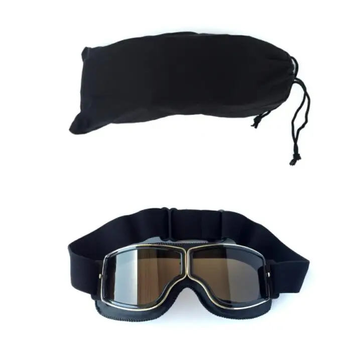 MSUEFKD Latest Vintage Leather Motorcycle Goggles Collapsible Goggles Vintage Motorcycle Glasses Jet Pilot 4 Color Sunglasses