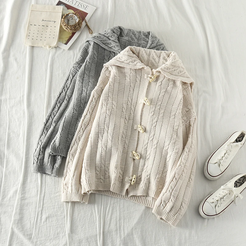 

Mooirue Winter 2019 Femme Harajuku Flowers Knitted Cardigan Button Vintage Streetwear Casual Korean Style Solid Loose Sweater