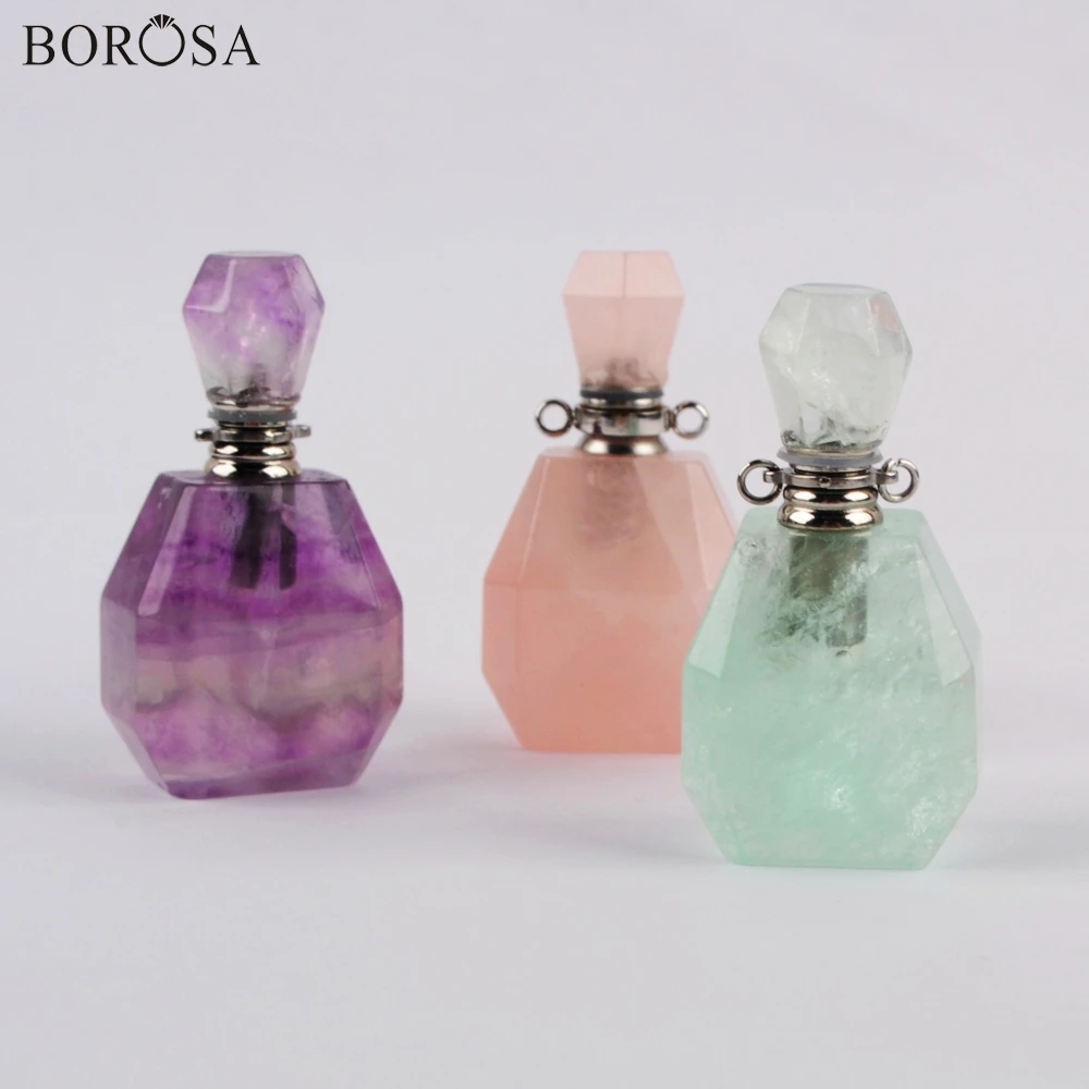 BOROSA multi-kind натуральный камень духи украшение с бутылочкой, 3 шт Серебряный Радужный флюорит аметисты духи Адаптер для установки на бутылку WX1197