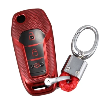 

Soft TPU Car Key Chain Covers Case Accessories Cap Holder for Ford Fusion Fiesta Escort Mondeo Everest Ranger,Red
