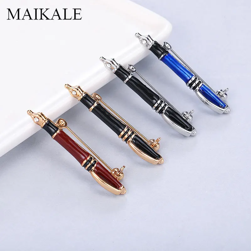

MAIKALE Vintage Pen Brooch Pins Crystal Beads Enamel Brooches for Women Fountain Pen Men Brooch Classic Broche Gifts Accessories