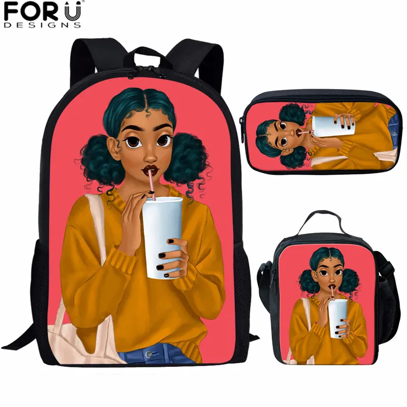FORUDESIGNS/3 шт./компл. школьная сумка с рисунком черная девочка принт детский школьный детский рюкзак для девочек в африканском стиле mochila escolar - Цвет: Z5118CGK