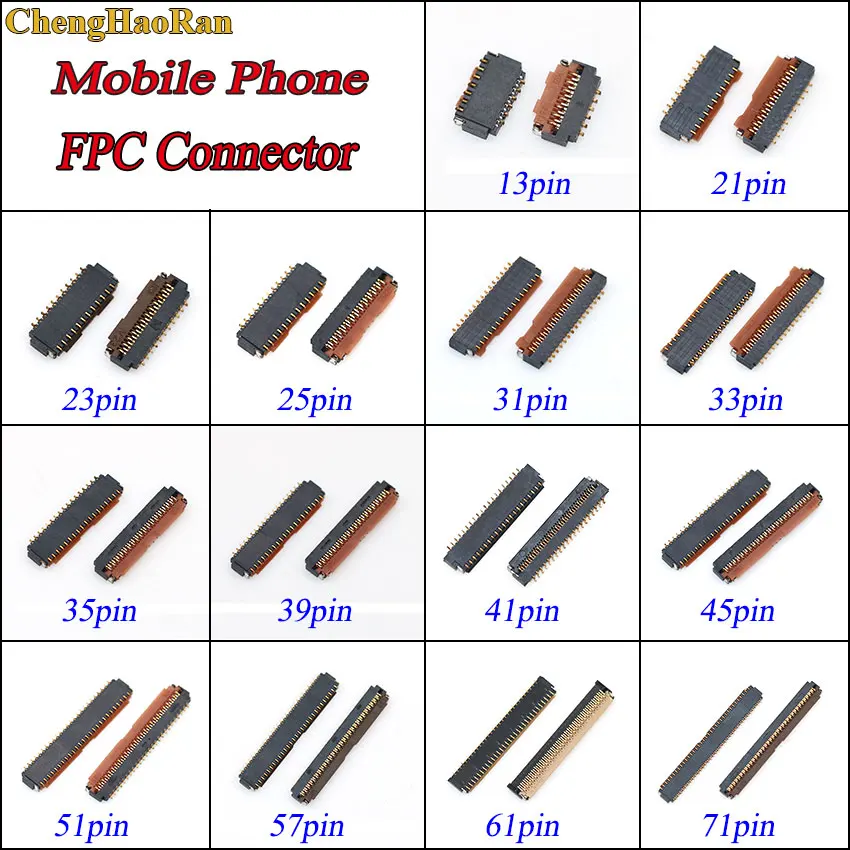 

2PCS FPC connector socket LCD display screen Connector Port on mainboard 13pin 25pin 31pin 41pin 45pin 51pin Repair Replacement