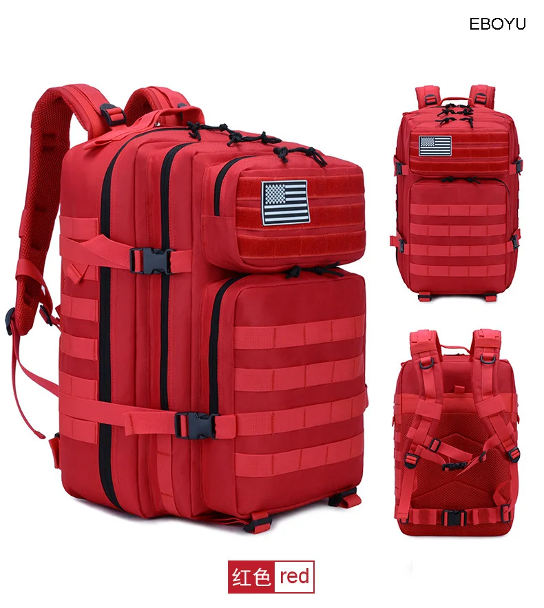 EBOYU Tactical Backpack 3 Day Assault Pack Molle Bug Out Bag 42L Military Backpack for Hiking Camping Trekking Hunting-BL090 - Цвет: Red