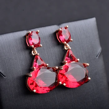 

CSJ New Stylish Created Red Crystal Drop Earrings Oval12*16mm Cut Fine Charm Jewelry for Women Party Gift in Box free express