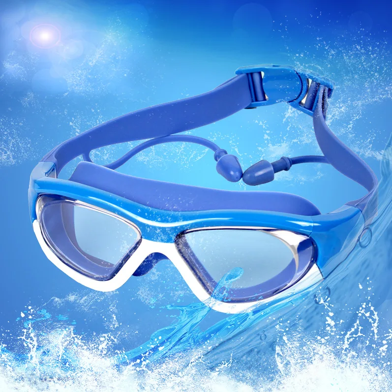 

Sports Goggles with Earplug Anti-off Big Box CHILDREN'S Swimming Goggles Boxed Multi-color Plain Glass Swimming Goggles Set Size