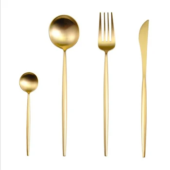 

4Pcs Stainless Steel Flatware Silverware Luxury Dinnerware Set Travel Cutlery Tableware Include Fork Spoon Service