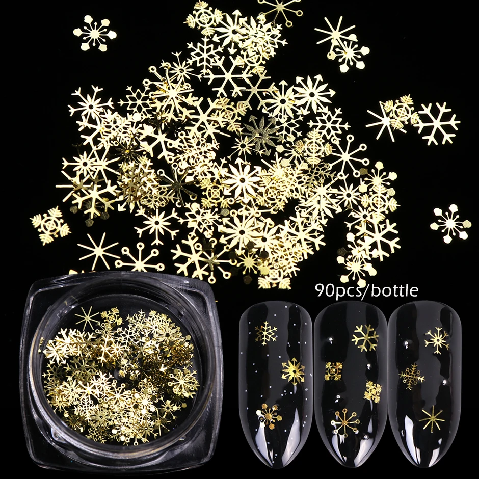 Gold Snowflake Nail Art Decoration Mixed 90pcs DIY Manicures Christmas Glitter Sequins Flakes 3D Jewelry Nail Accessories GL889 nail glitter nail decoration nail decorations nail flakes