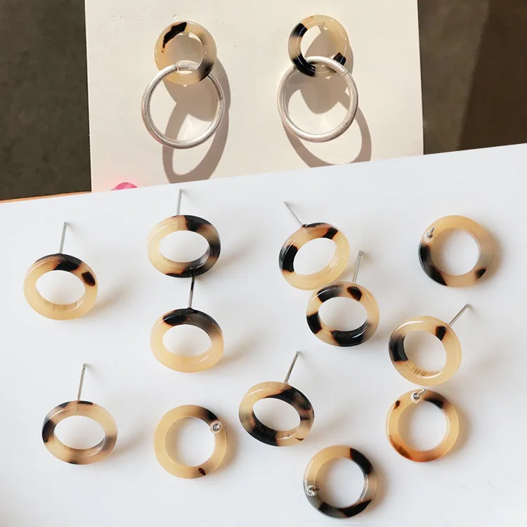 10 PCS 15mm Fashion Acetic Acid Resin Round Stud Earrings DIY Earring Accessories For Jewelry Making | Украшения и аксессуары
