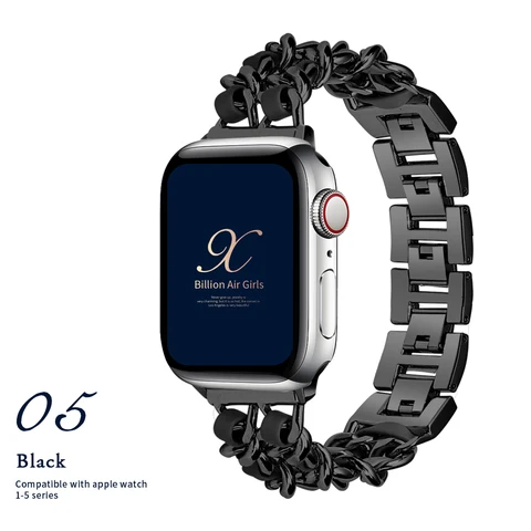 for Apple Watch6 5 4 40mm 44mm Watchband Stainless Steel Chain With Leather Bracelet Strap  for iwatch Series3 2 738mm 42mm