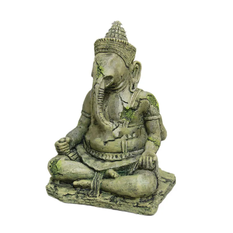 Искусственный аквариум голова слона украшение с изображением Будды аквариум сидя украшение статуи аквариумный камень рок декор для рыбы рептилия - Цвет: Серый