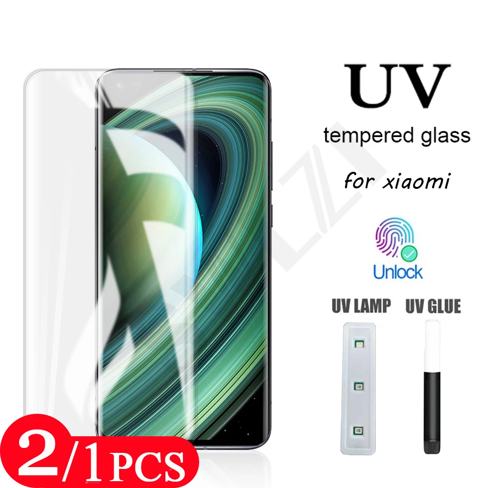 

2/1 шт. УФ закаленное стекло для Xiaomi mi 11 pro 10 Ultra 10s note 10 lite CC9 pro УФ-стекло Защита для экрана телефона защитная пленка