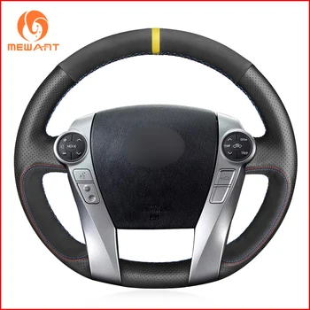 

Mewant Black Genuine Leather Suede Steering Wheel Cover for Toyota Prius 30(XW30) 2009-2015 Prius C(US)2012-2017 Prius V(US)