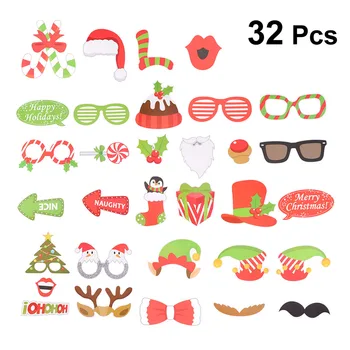

32pcs/set Christmas Party Photo Props Creative Happy Christmas Pose Sign Kit for Party Decoration Xmas Photo Booth Props