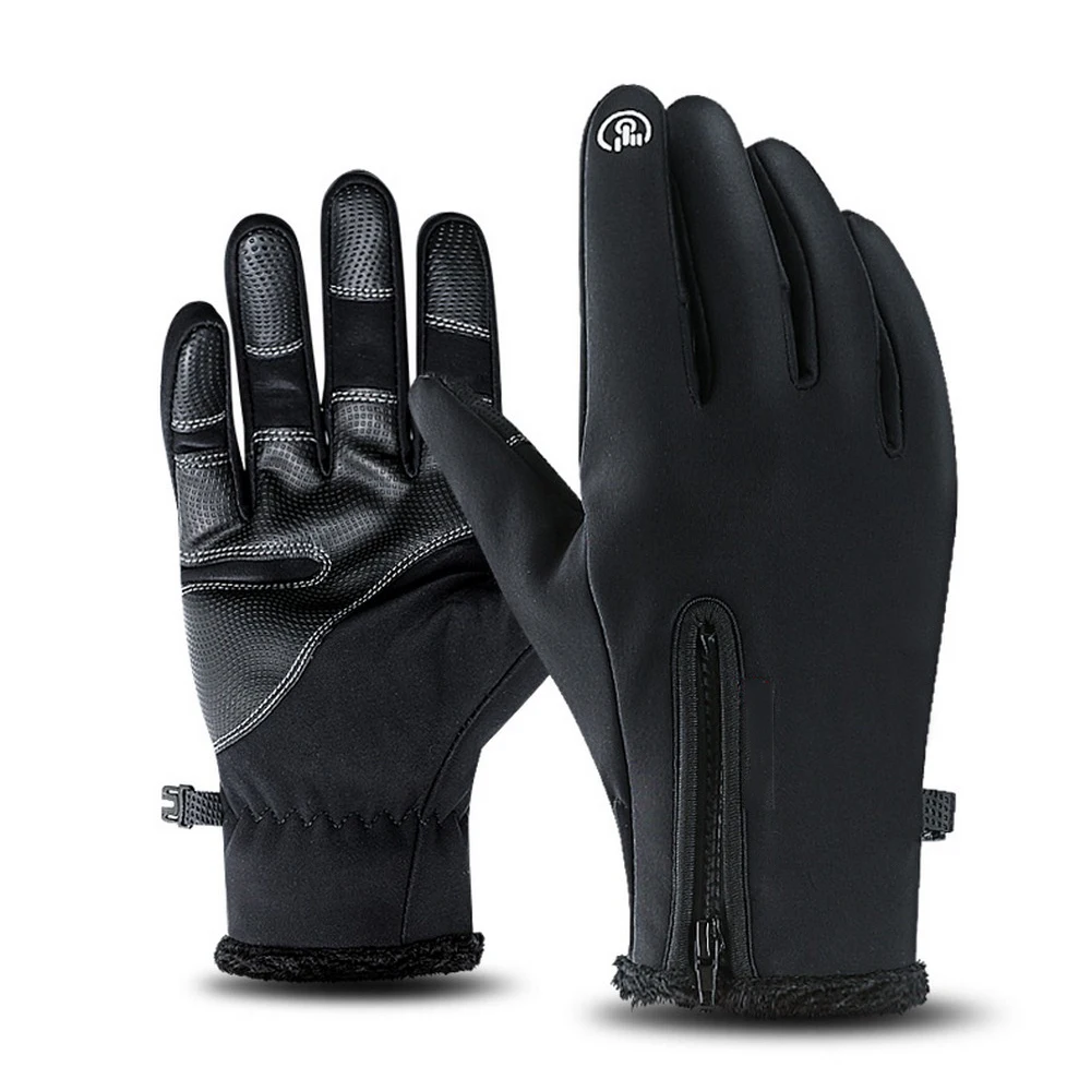 Unisex Winter Warm Riding Moto Gloves Waterproof Touch Screen Gloves Outdoor Warm All-finger Plus Velvet Guantes Moto luvas - Цвет: Black Gloves
