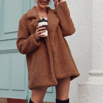 

Cardigan Fleece Jacket Women Autumn Winter Faux Fur Plush Lapel Basic Ladies Jackets Coats 2020 Warm Women Fur Outwear Clothes