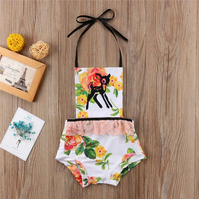

2020 New Summer Style Baby Kids Girl Clothes Unicorn Romper Jumpsuit Backless Playsuit Outfits Floral Lace Print One-piece 0-24M