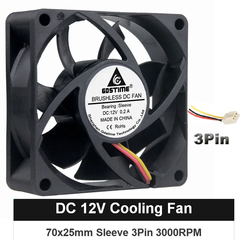 Gdstime 7 см 70 мм 70x70x25 7025s 3Pin 12 В DC Бесщеточный вентилятор охлаждения с FG функциями для