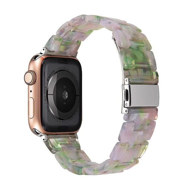 Resin strap for apple watch band 7 44mm 40mm 42mm 38mm 41 45mm correa transparent Loop watchband for iwatch 7 6 se series 5 4 3 Green floral