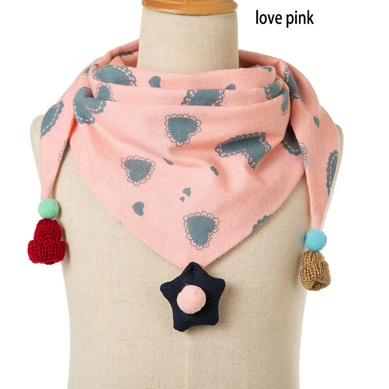 love pink Хлопковый треугольный шарф, двойной шарф, 1 шт., сохраняющий тепло, детский воротник, мультипликационный узор - Цвет: love pink