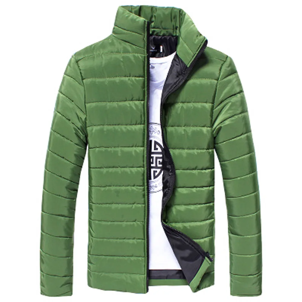 Модная зимняя теплая куртка для мужчин, хлопок, со стоячим замком, толстый пуховик, мужская повседневная однотонная куртка с длинным рукавом, пуховик, пальто, 1024