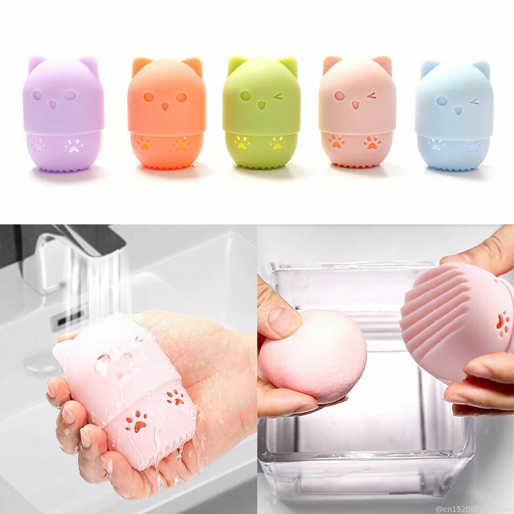 1pc Cute Sponge Puff Drying Cleaner Travel Stand Soft Silicone