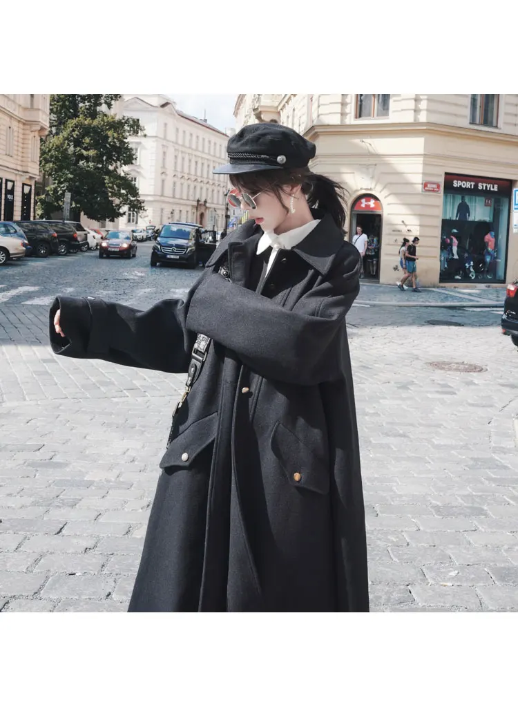 Winter Women Overcoat Long Single Breasted Thick Warm Lady Clothes Female Outerwear Black Casual Coat