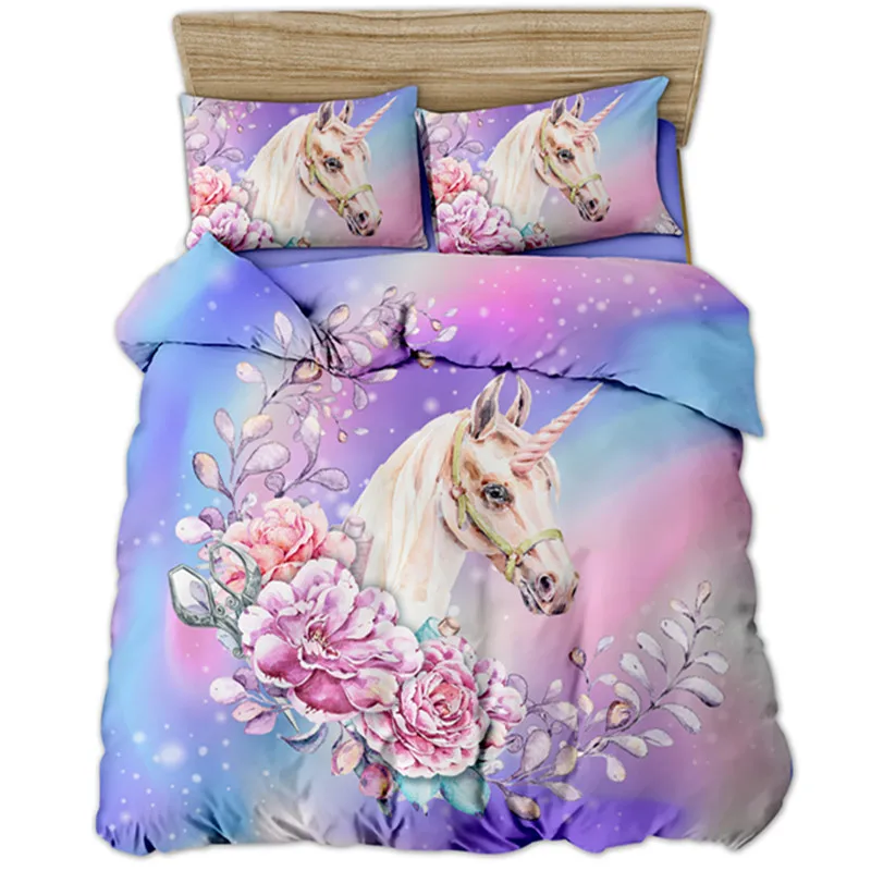 Unicorn Pink Single Cotton Duvet Cover Set European Size Kids