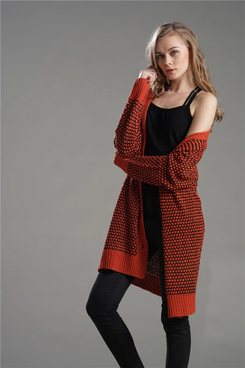 Fitshinling Boho клетчатый длинный кардиган вязаный тонкий пуговицы оранжевый вязаный жакет женский зимний свитер кардиганы для женщин