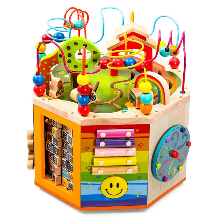 

Wooden Children Early Education Parent And Child Toy Large Size Eight Multi-functional Educational Bead-stringing Toy Treasure C